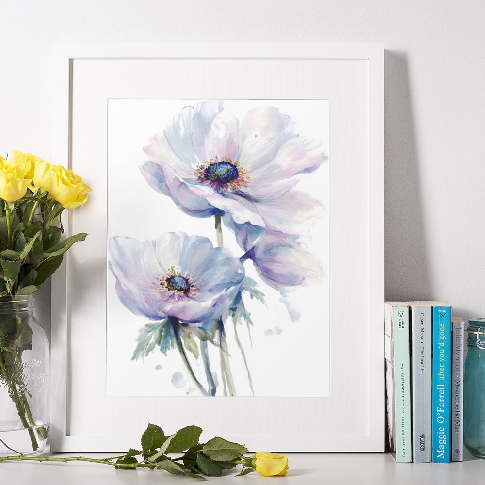 Watercolor Anemone Flowers Wall Art Illustration Print Poster Unframed - Picture 7 of 9